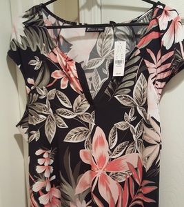 Cute tropical split neck blouse